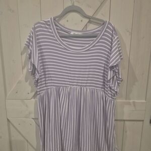 Haptics 1x Babydoll Top With Flutter Sleeves, Purple And White Stripes